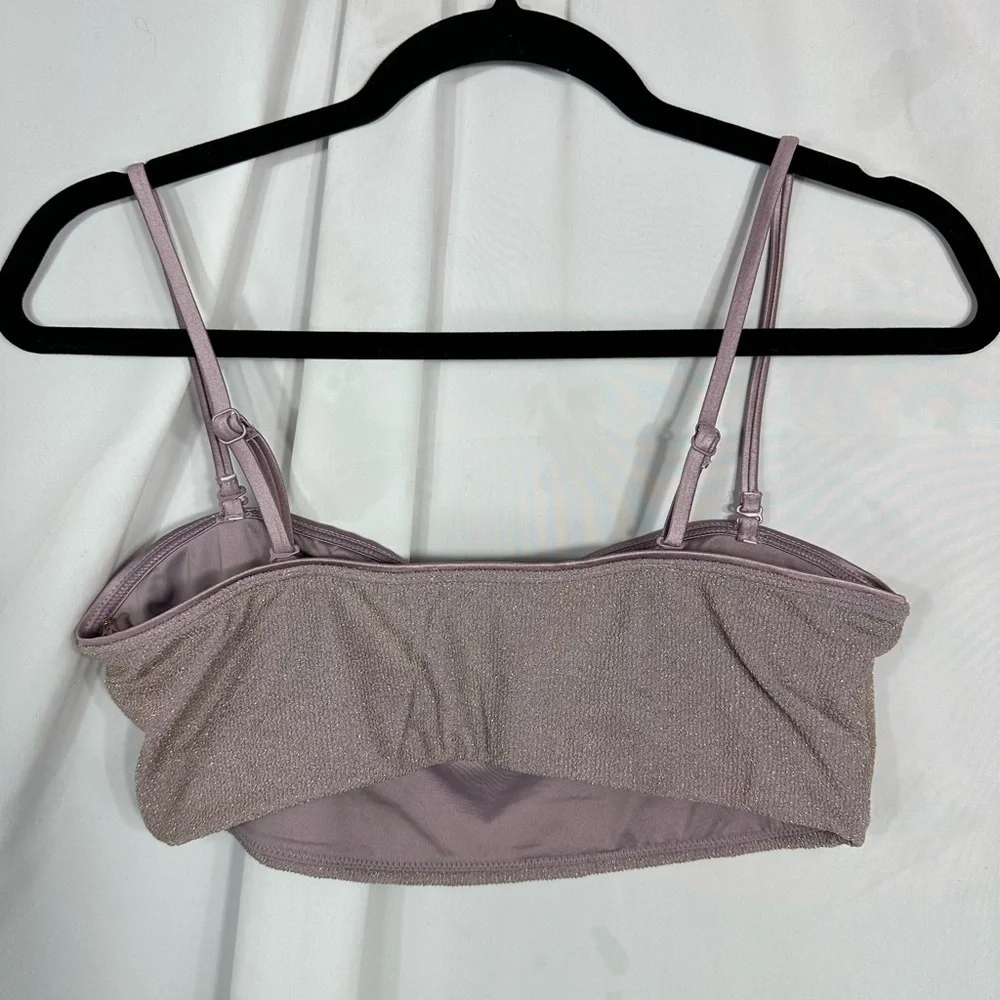 Good American sparkle bandeau bikini top in lilac size XL